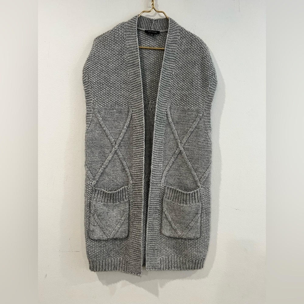 ANN TAYLOR long sweater, sleeveless  Knitted woman gray open XS oversize NWOT